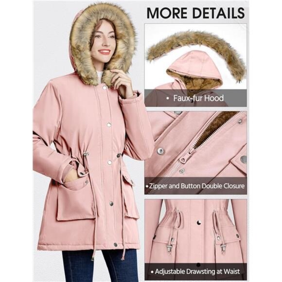Womens Winter Coat Warm Thicken Puffer Jackets Pink - Picture 3 of 5